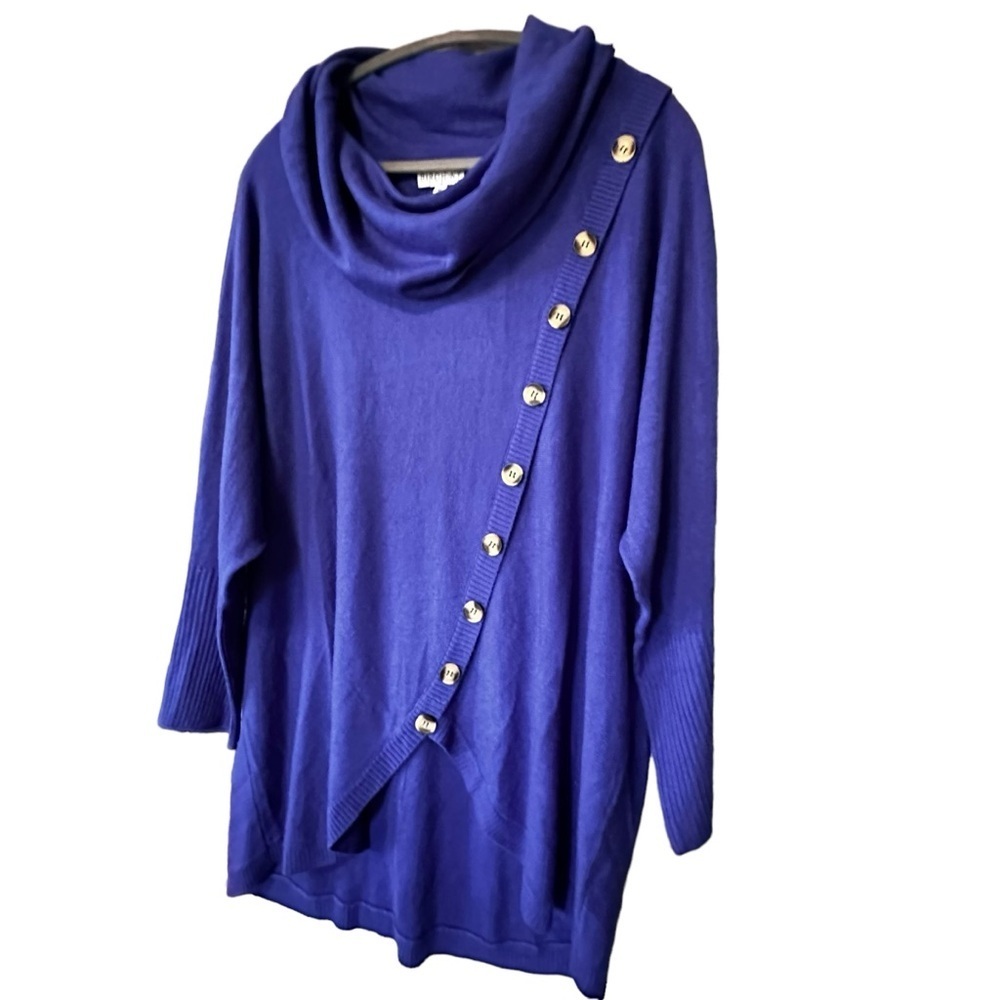 NWT Birch NY Royal Blue Cowl Neck Button Detail Fall Cozy Comfy Sweater sz XL - Picture 3 of 9